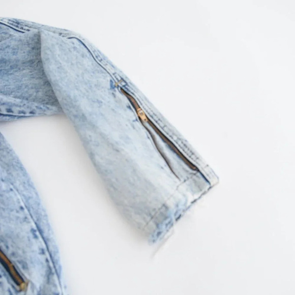 Vintage 80's Silver Denim Acid Wash Zip Up Biker Style Jacket  Size Medium - Picture 4 of 11